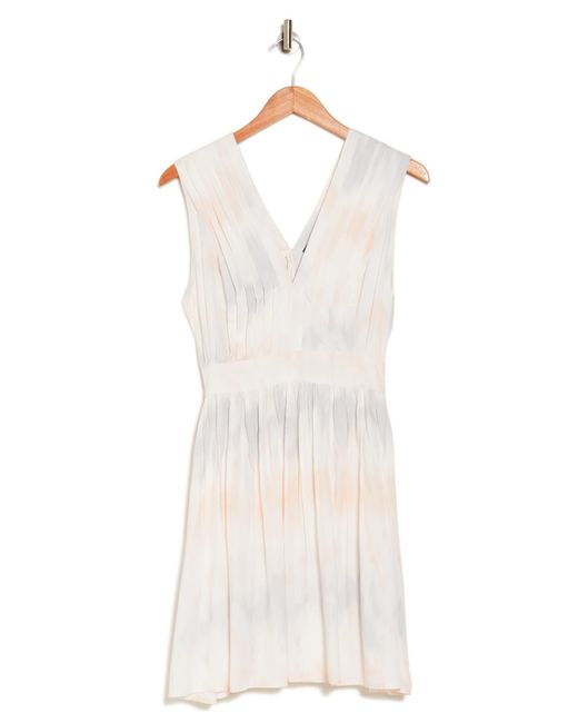 DKNY White V-neck Pleated Dress