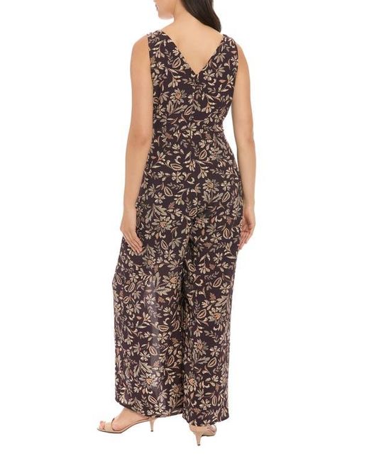 London Times Brown Floral Walk-Through Jumpsuit