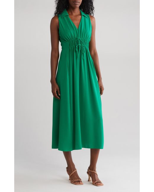 Connected Apparel Green Smock Waist Sleeveless Dress