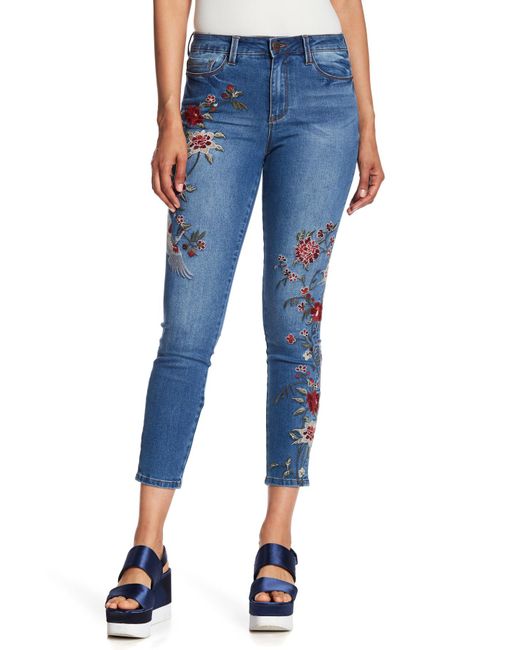 Nanette Lepore High Rise Embroidered Skinny Jeans in Blue | Lyst