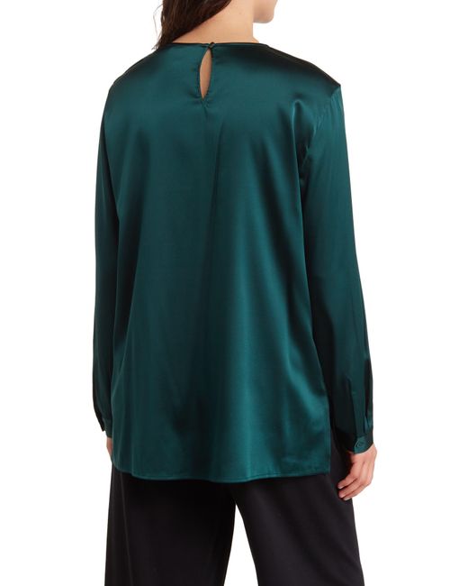 Eileen Fisher Green Long Sleeve Silk Blend Top