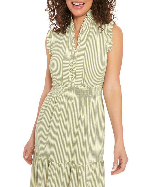 London Times Green Stripe Ruffle Tiered Maxi Dress