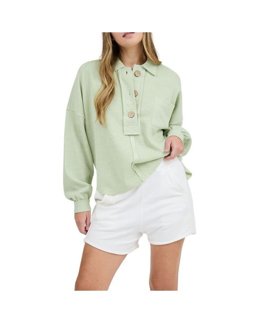 Blu Pepper Green Button Placket Sweater Top