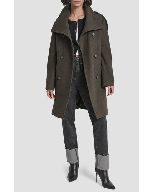 DKNY Gray Double Breasted Wool Blend Military Coat
