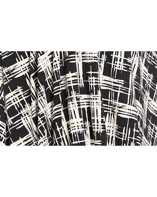 London Times Black Print Long Sleeve Side Tie Jersey Fit & Flare Dress