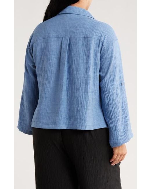 Max Studio Blue Textured Collared Shirt