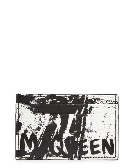 McQueen Black Fold Pattern Leather Card Holder for men