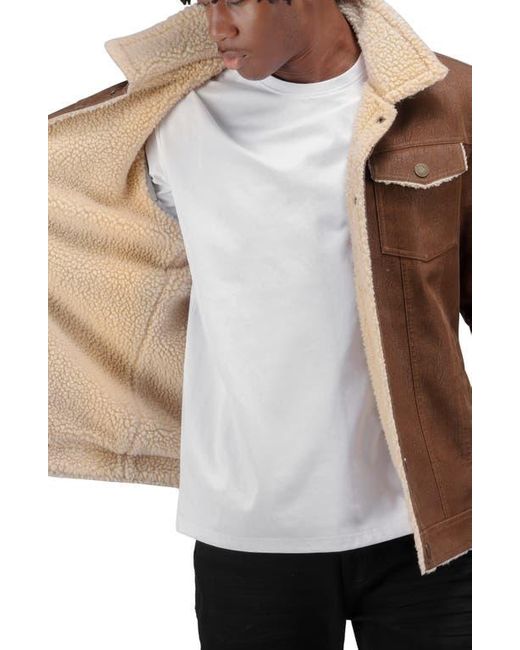 Xray Jeans Brown Faux Shearling Lined Trucker Jacket for men