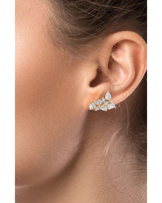 CZ by Kenneth Jay Lane Metallic Mixed Cubic Zirconia Cluster Stud Earrings