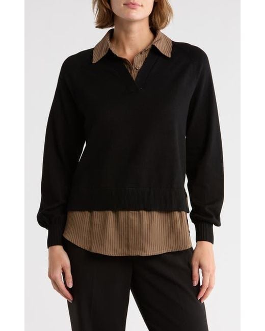 Adrianna Papell Black V-Neck Twofer Sweater