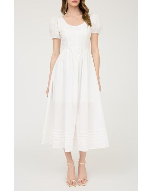 Blu Pepper White Puff Sleeve Midi Dress