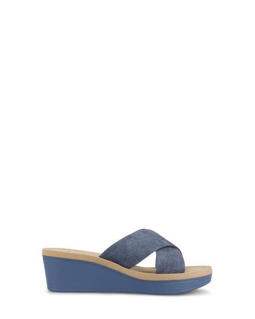 Journee Collection Blue Biara Platform Wedge Sandal