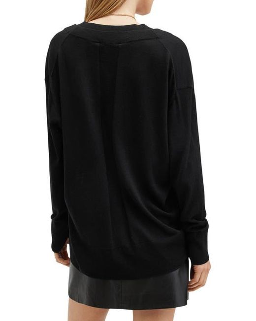 AllSaints Black Bern V-Neck Wool Sweater