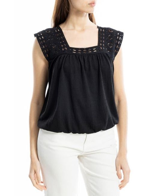 Max Studio Black Open Stitch Square Neck Top