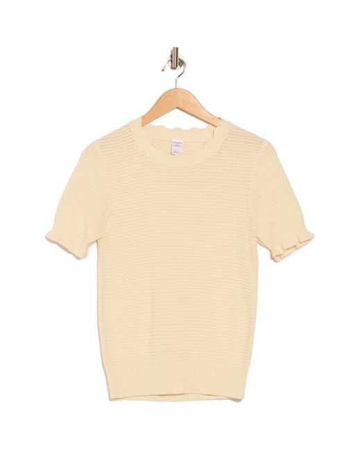 Melrose and Market Blue Scalloped Short Sleeve Cotton Blend Sweater