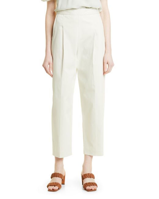 Rebecca Taylor White Pleated Stretch Cotton Crop Trousers