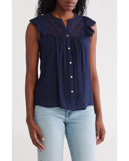 Nanette Lepore Blue Flutter Sleeve Button-Up Shirt