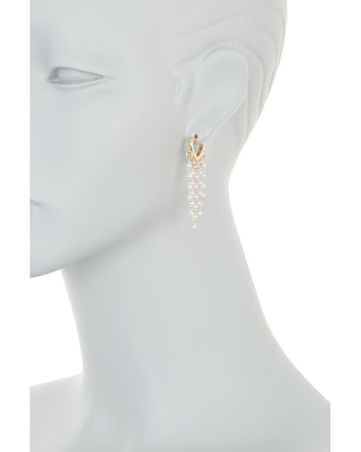 AREA STARS White Pearl Fringe Huggie Hoop Earrings