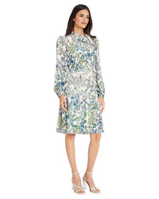 Maggy London Blue Floral Print Long Sleeve Dress
