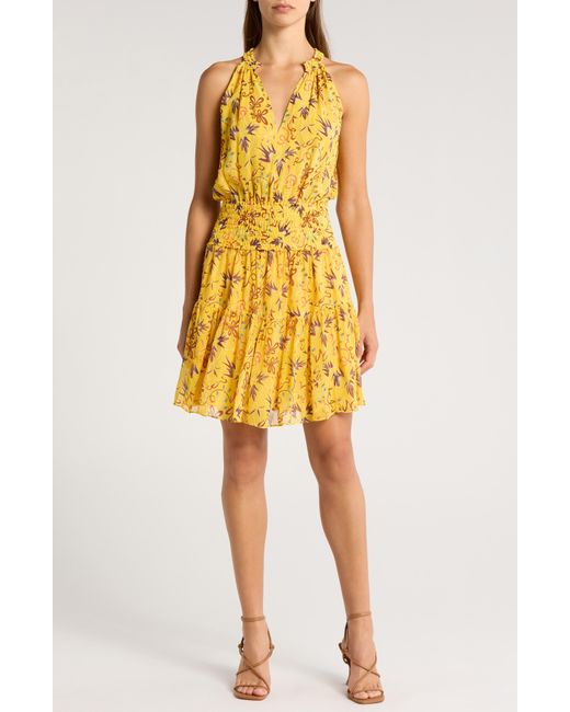 A.L.C. Yellow Courtney Floral Smocked Tiered Silk Dress