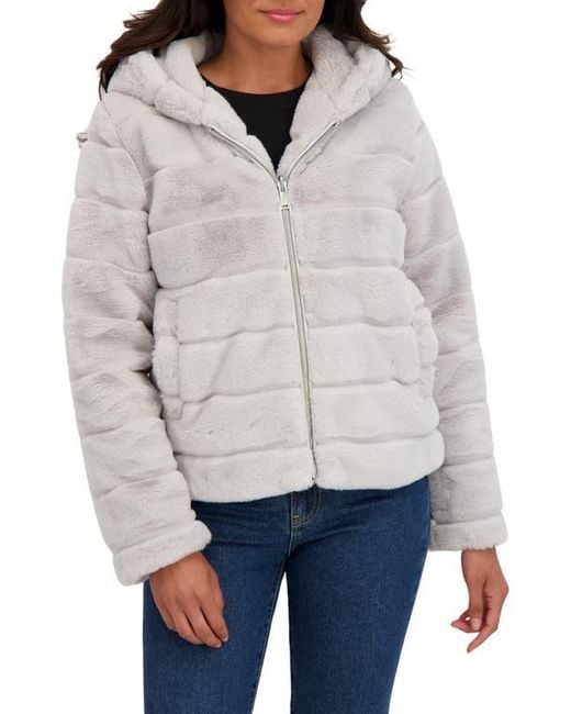 Sebby Women's Gray Hooded Faux Fur Jacket