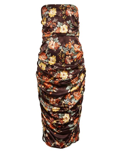 Veronica Beard Orange Kupa Floral Strapless Stretch Silk Dress In Oxblood Multi At Nordstrom Rack