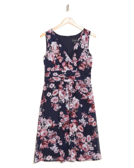 Connected Apparel Red Floral Sleeveless Chiffon Dress