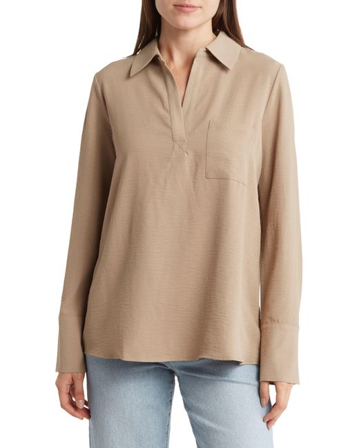 Pleione Natural Textured Long Sleeve Tunic Top