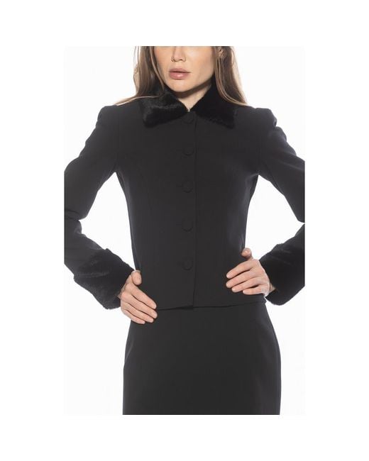 Alexia Admor Black Fran Faux Fur Trim Twill Jacket