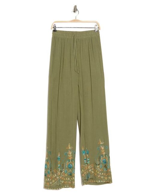 Forgotten Grace Green Embroidered Drawstring Pants