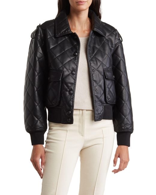 Rebecca Minkoff Black Diamond Quilted Faux Leather Bomber Jacket