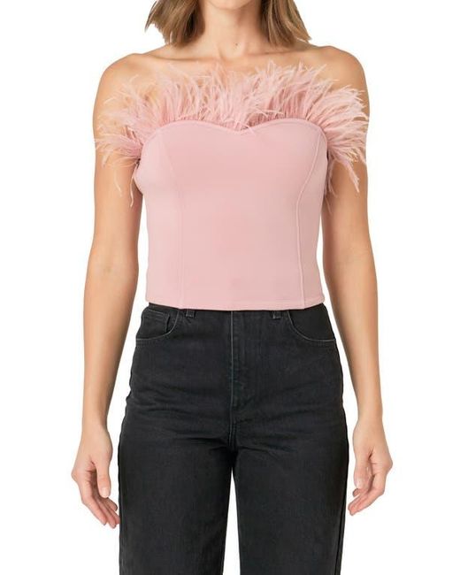 Endless Rose Red Feather Trim Strapless Top