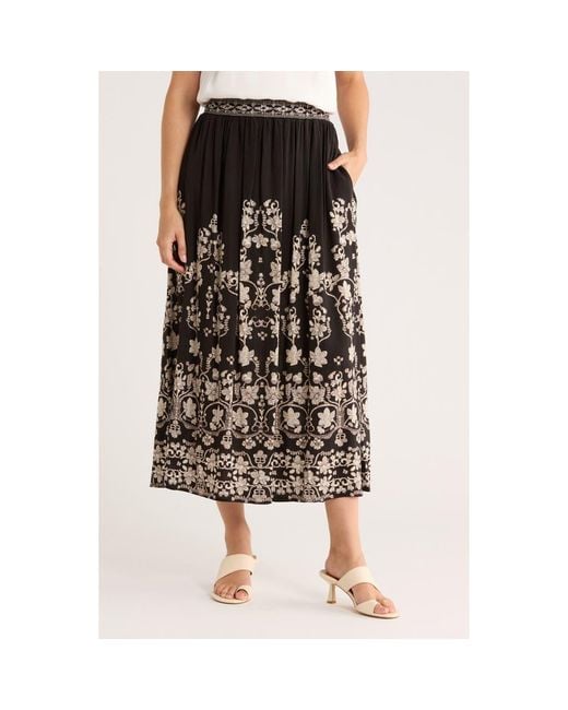 Max Studio Black Floral Midi Skirt