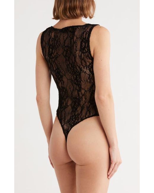 GOOD AMERICAN Blue Lace Deep V-Neck Bodysuit