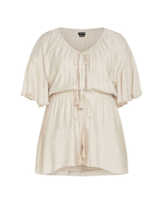 City Chic Natural Harlow Tassel Tie Romper