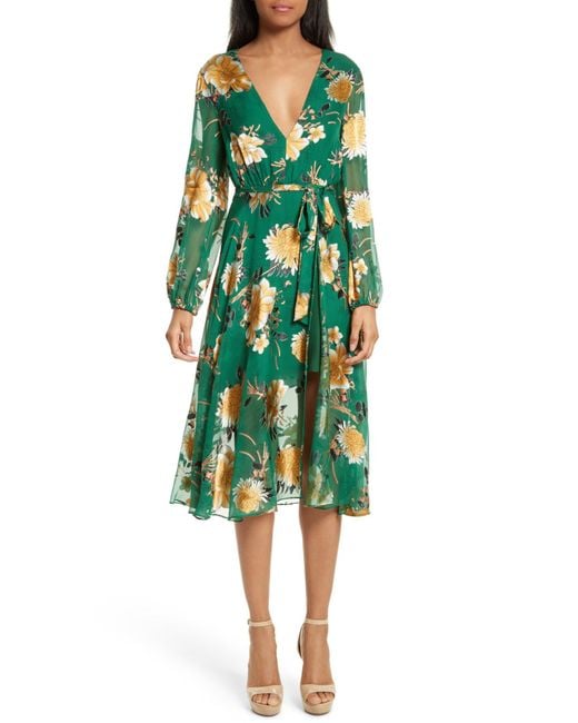 Alice + Olivia Green Coco Floral Print A-line Dress