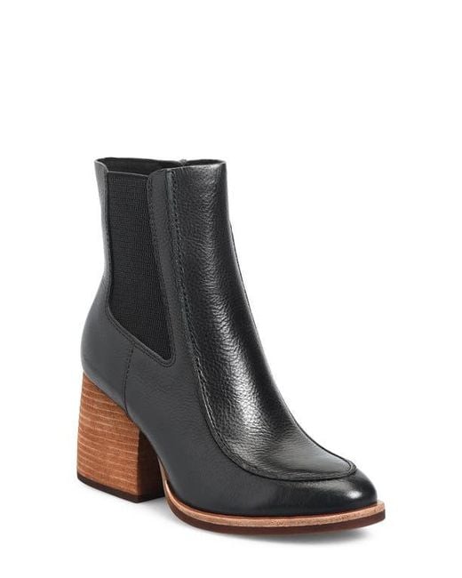 Kork-Ease Black Almond Toe Leather Block Heel Booties