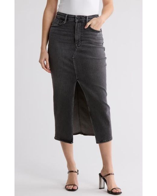 GOOD AMERICAN Gray Front Slit Midi Denim Skirt