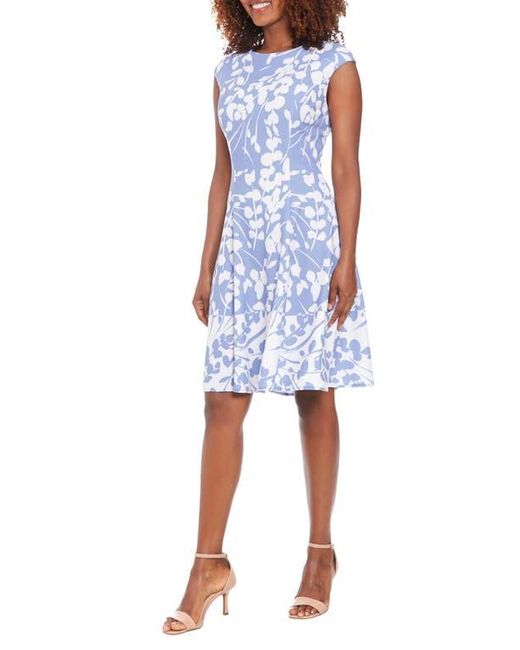 London Times Blue Night And Day Fern Fit And Flare Dress