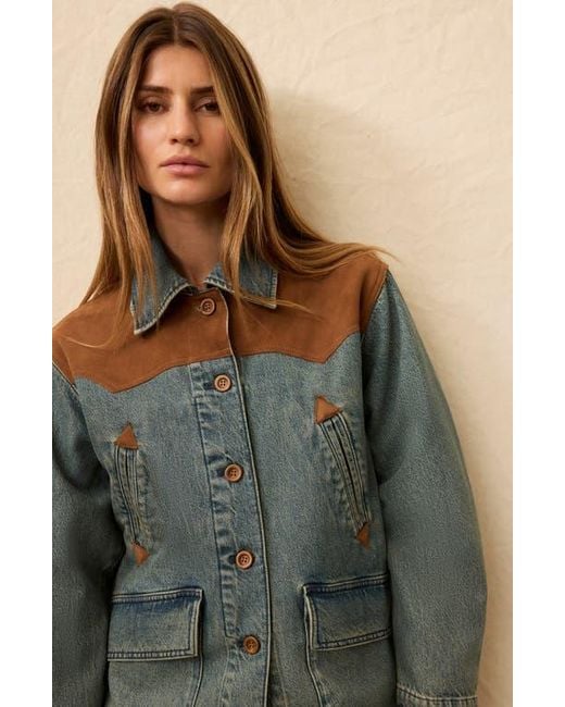 Faherty Brand Green Denim & Suede Jacket