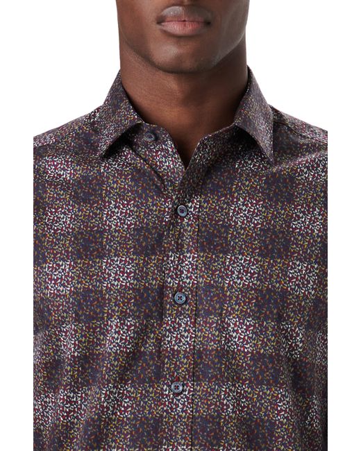 Bugatchi Brown Shaped Fit Geometric Print Stretch Cotton Button-up Shirt for men