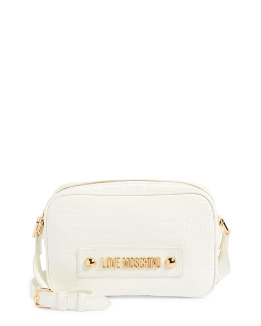 Love Moschino Natural Croc Embossed Faux Leather Crossbody Bag