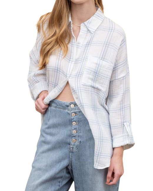 Blu Pepper White Oversize Plaid Cotton Button-up Shirt