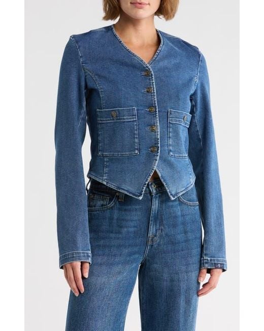 7 For All Mankind Blue Collarless Denim Jacket