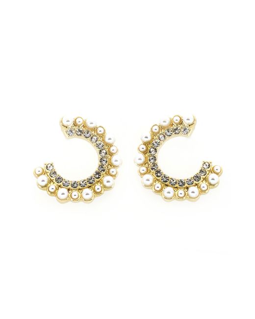 Panacea Metallic Crystal & Imitation Pearl Hoop Earrings