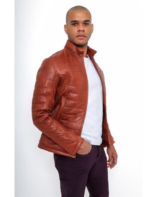 PINOPORTE Red Quilted Leather Jacket for men