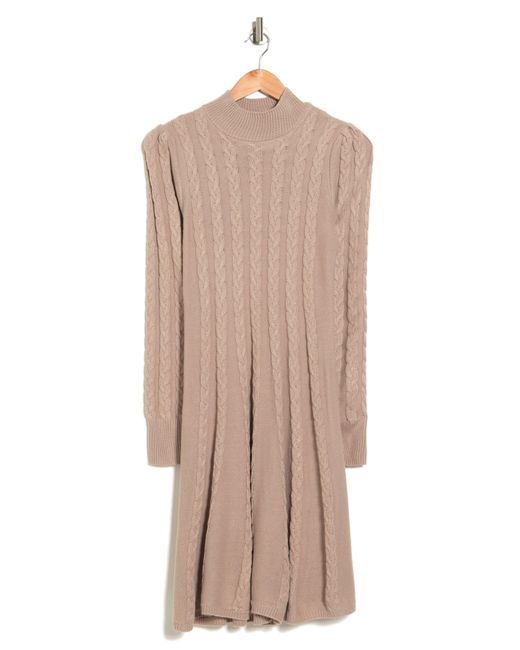 Eliza J Natural Cable Knit Long Sleeve Fit & Flare Sweater Dress In Oatmeal At Nordstrom Rack