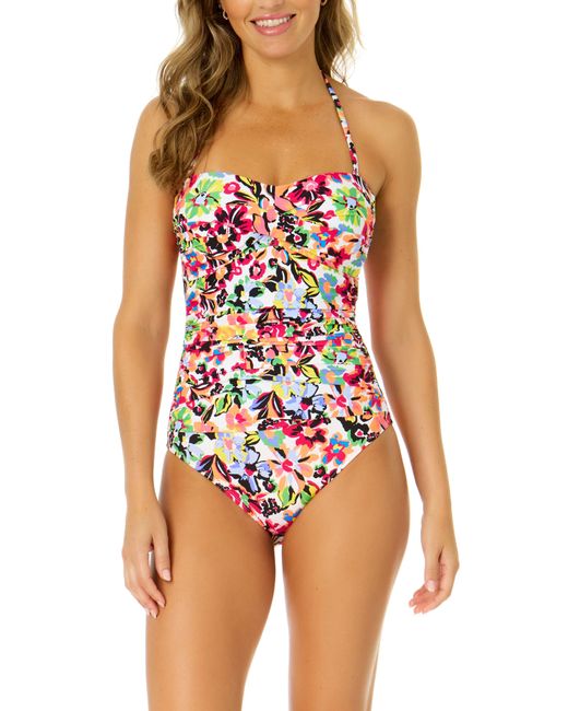 Anne Cole Twist Front Shirred Bandeau One-piece Swimsuit