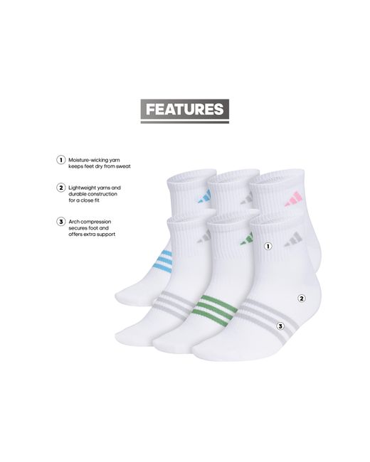 Adidas White 6-pack Superlite Quarter Performance Socks