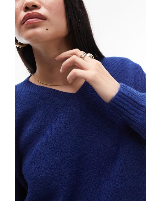 TOPSHOP Blue Knitted Crop V-neck Sweater